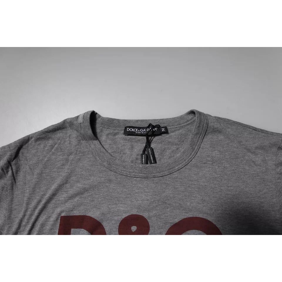 Dolce & Gabbana Gray Logo Print Cotton Crew Neck Men T-shirt Dolce & Gabbana Dim Gray