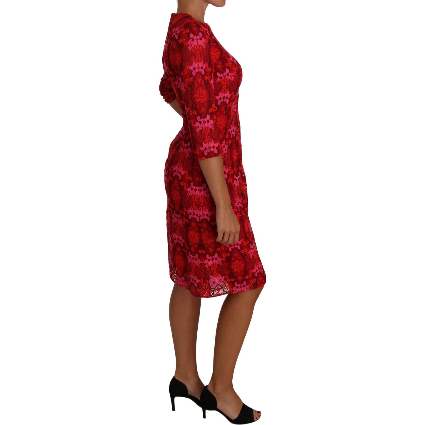 Dolce & Gabbana Elegant Floral Crochet Knee-Length Dress Dolce & Gabbana Saddle Brown