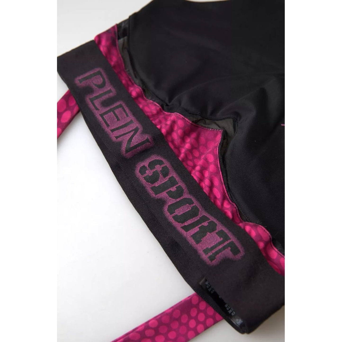 Plein Sport Sleek Black Sports Bra with Fuchsia Accent Plein Sport Thistle