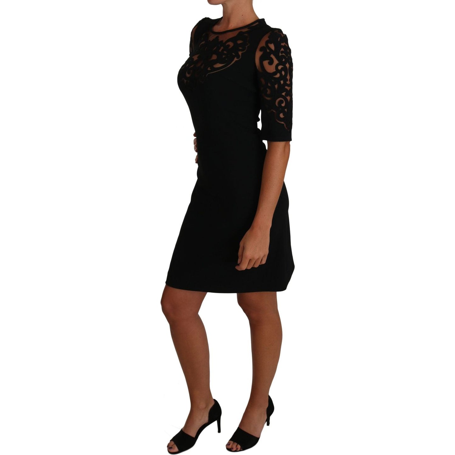 Dolce & Gabbana Elegant Black Cut-Out Detail Dress Dolce & Gabbana Rosy Brown