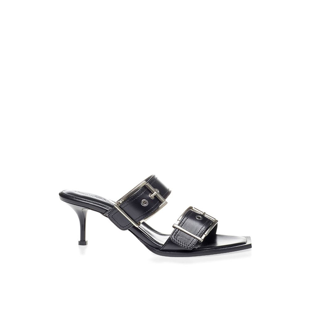 Alexander McQueen Elevate Your Steps in Timeless Black Leather Sandals Alexander McQueen Dark Slate Gray
