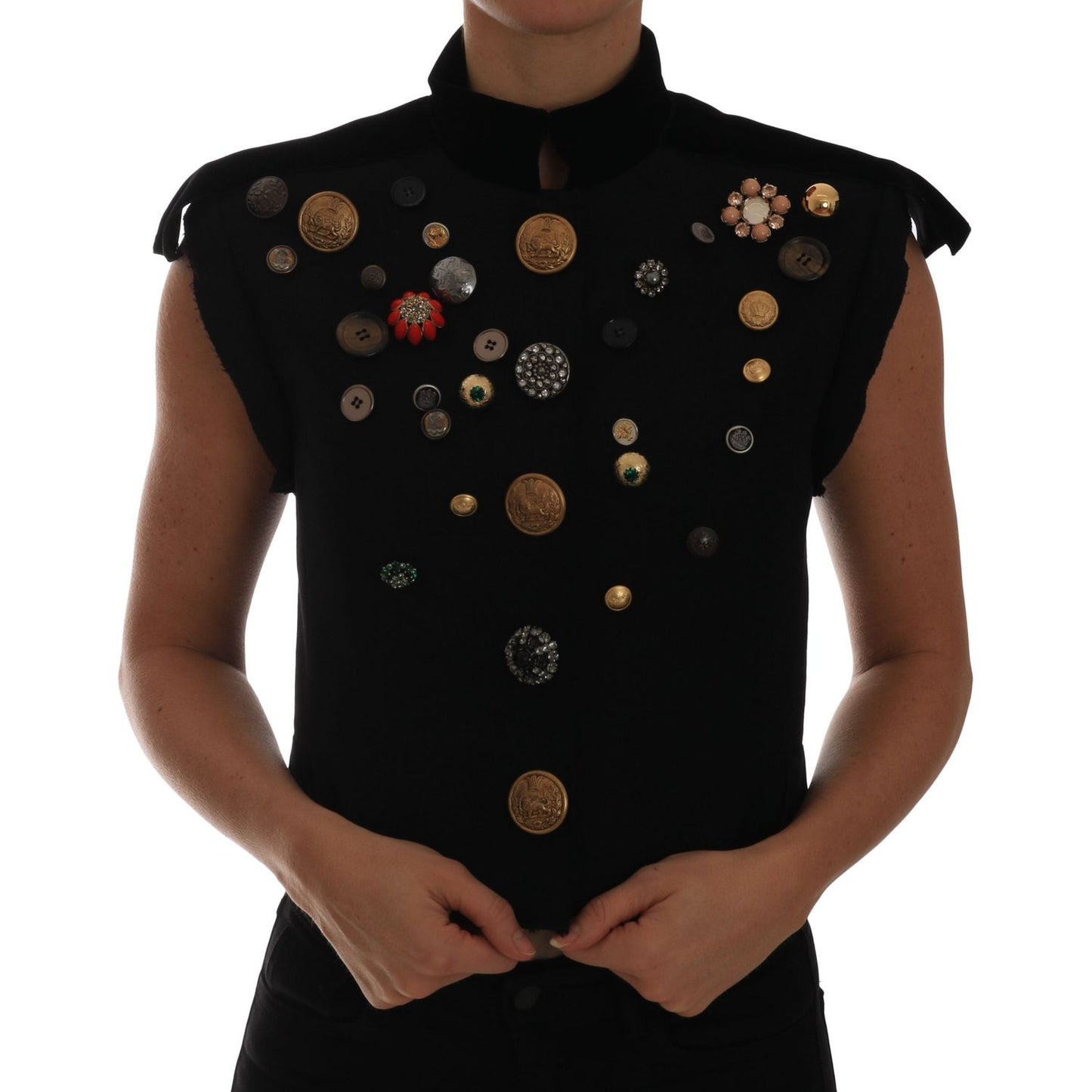 Dolce & Gabbana Embellished Black Military Style Vest Dolce & Gabbana Black