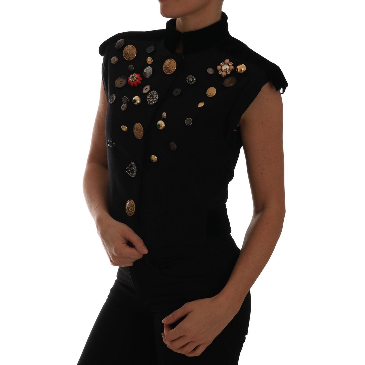Dolce & Gabbana Embellished Black Military Style Vest Dolce & Gabbana Black