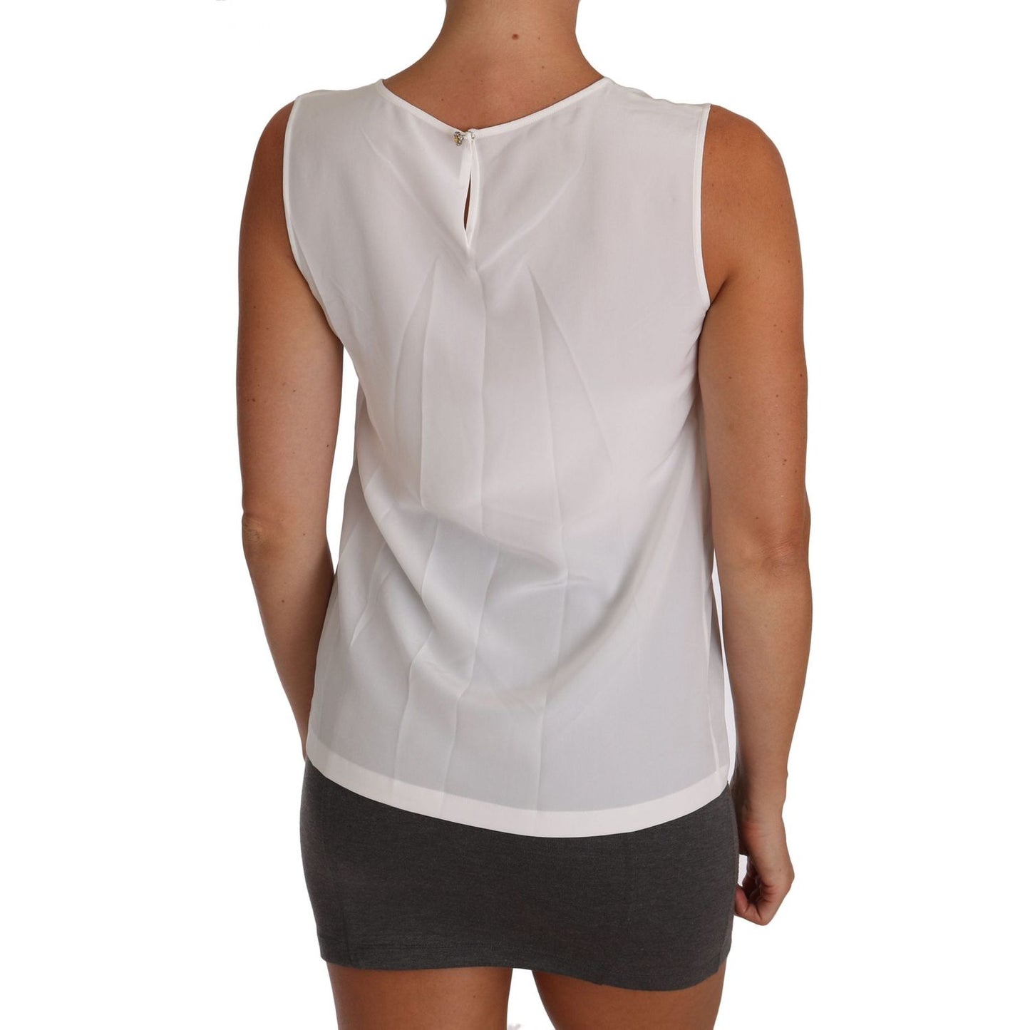 Dolce & Gabbana White Silk A-line Sleeveless Blouse T-Shirt Top TSH2670-38