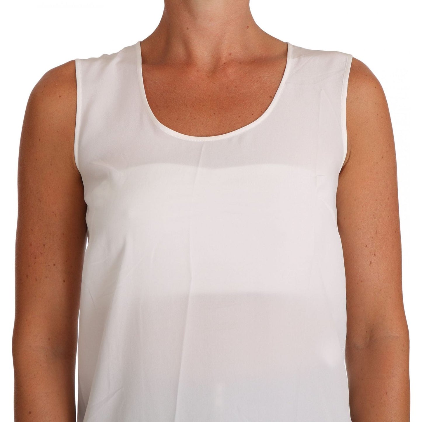 Dolce & Gabbana White Silk A-line Sleeveless Blouse T-Shirt Top TSH2670-38