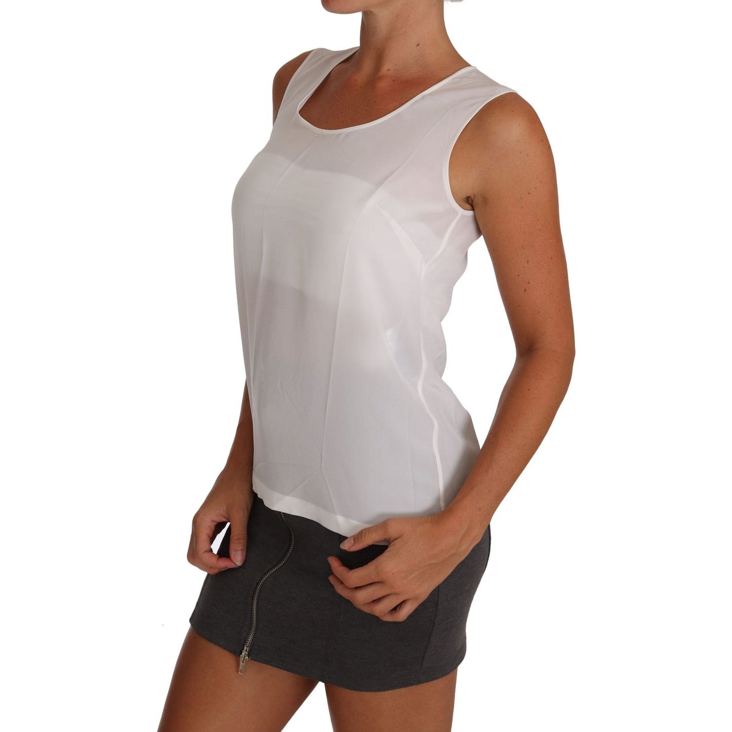 Dolce & Gabbana White Silk A-line Sleeveless Blouse T-Shirt Top TSH2670-38