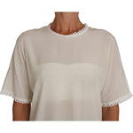 Dolce & Gabbana White Cream Silk Lace Top Blouse T-Shirt TSH2687#3- 44