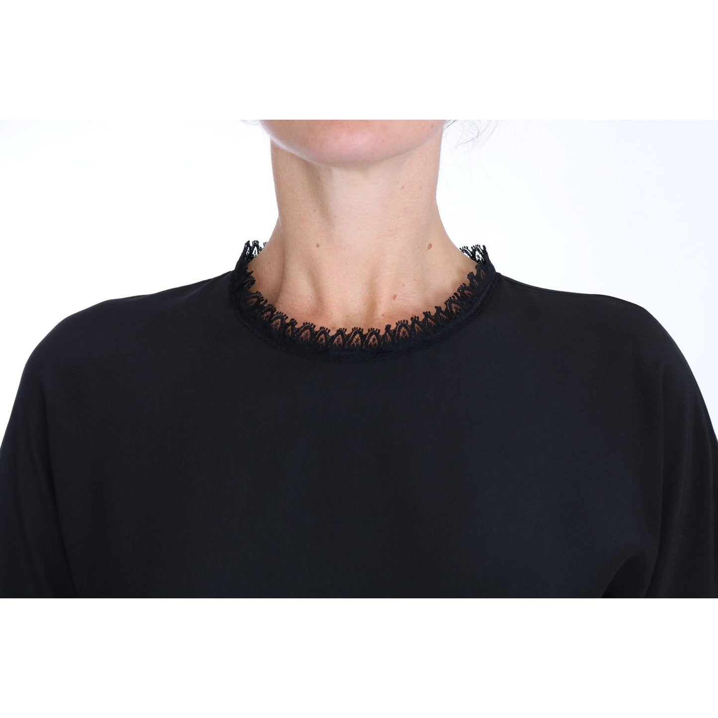 Dolce & Gabbana Elegant Lace Detailed Silk Blouse Dolce & Gabbana Light Gray