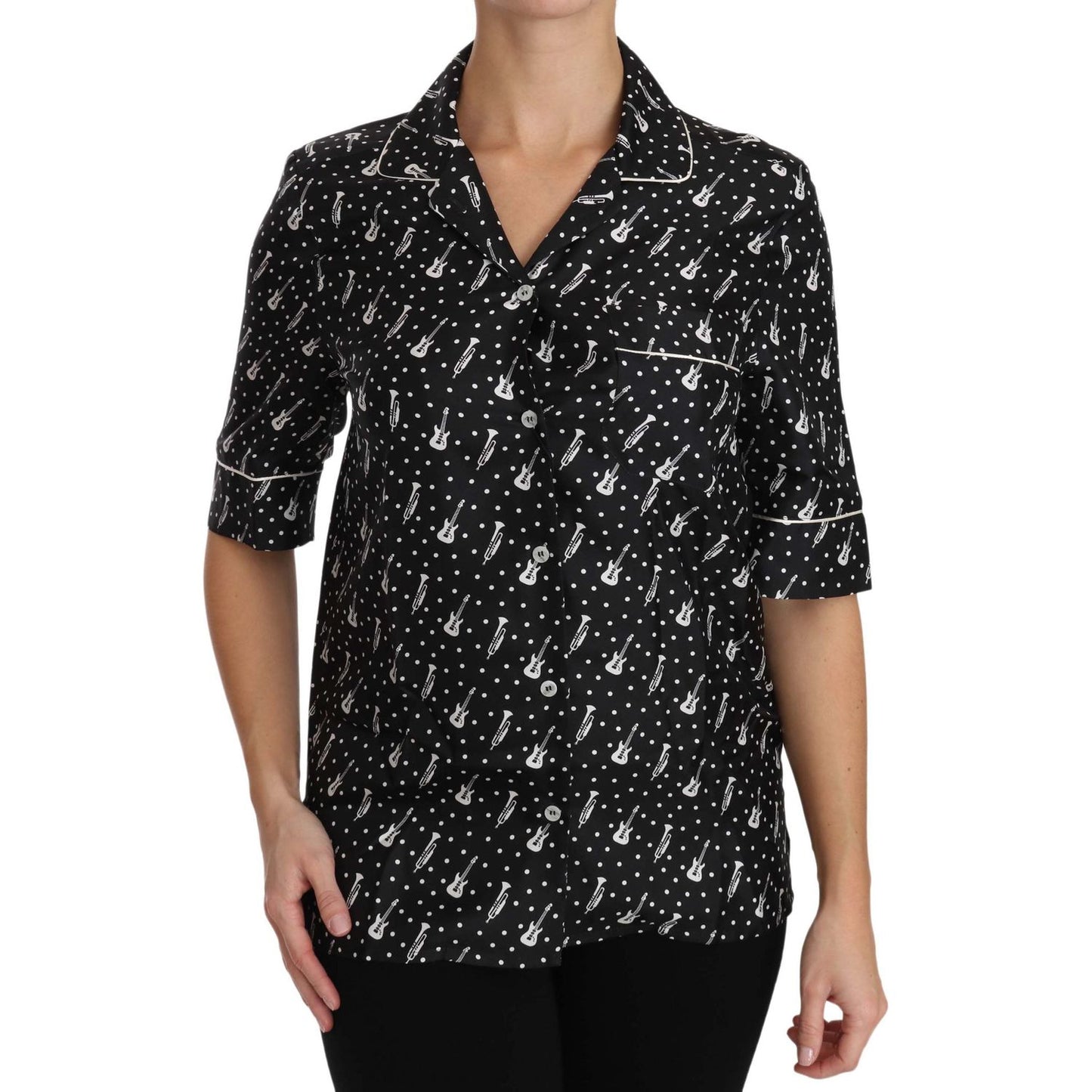Dolce & Gabbana Silk Guitar Trumpet Print Polo Top Dolce & Gabbana Rosy Brown
