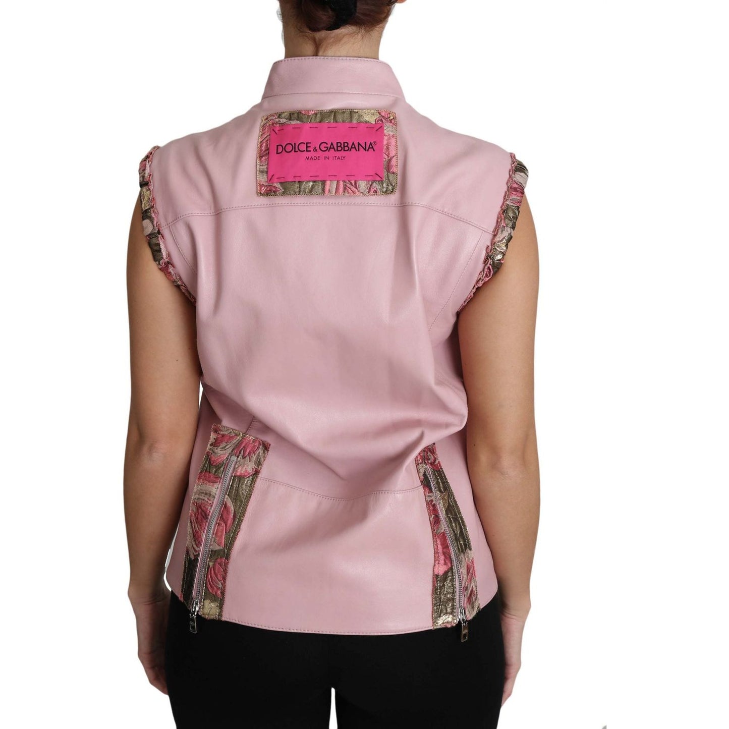 Dolce & Gabbana Stunning Pink Sleeveless Leather Vest Coats & Jackets Dolce & Gabbana Rosy Brown