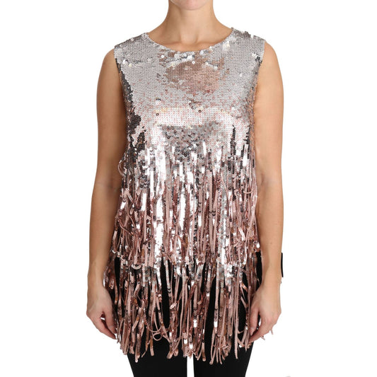 Dolce & Gabbana Golden Pink Sequined Fringe Tank Top