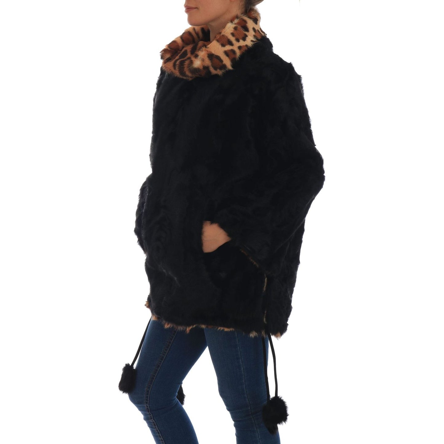 Dolce & Gabbana Elegant Black Lamb Fur Short Coat Dolce & Gabbana Black