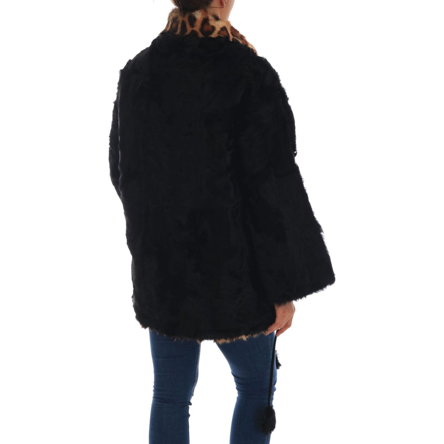 Dolce & Gabbana Elegant Black Lamb Fur Short Coat Dolce & Gabbana Black