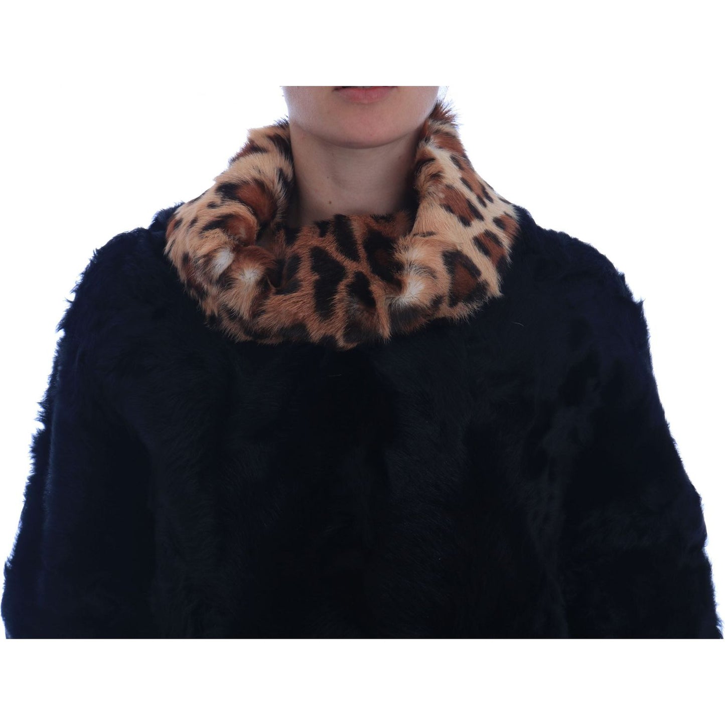 Dolce & Gabbana Elegant Black Lamb Fur Short Coat Dolce & Gabbana Black
