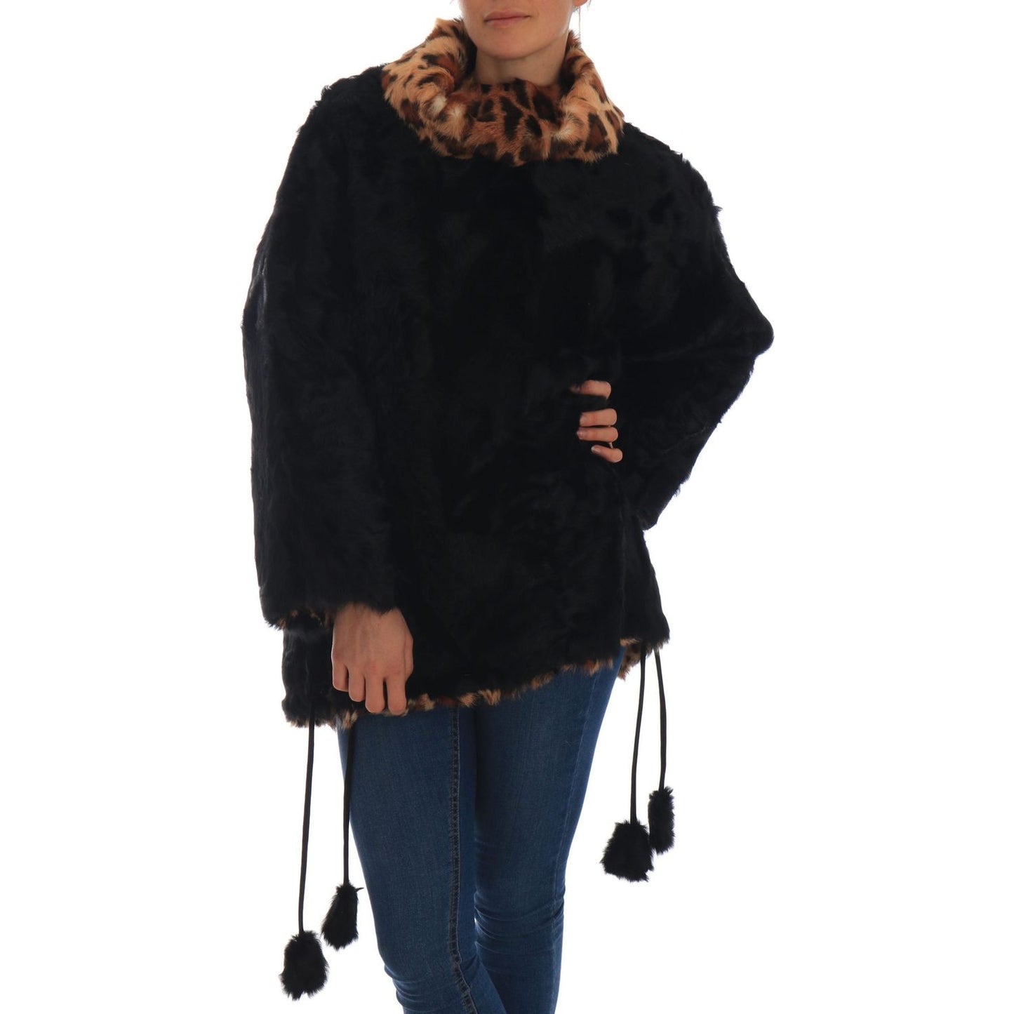 Dolce & Gabbana Elegant Black Lamb Fur Short Coat Dolce & Gabbana Black