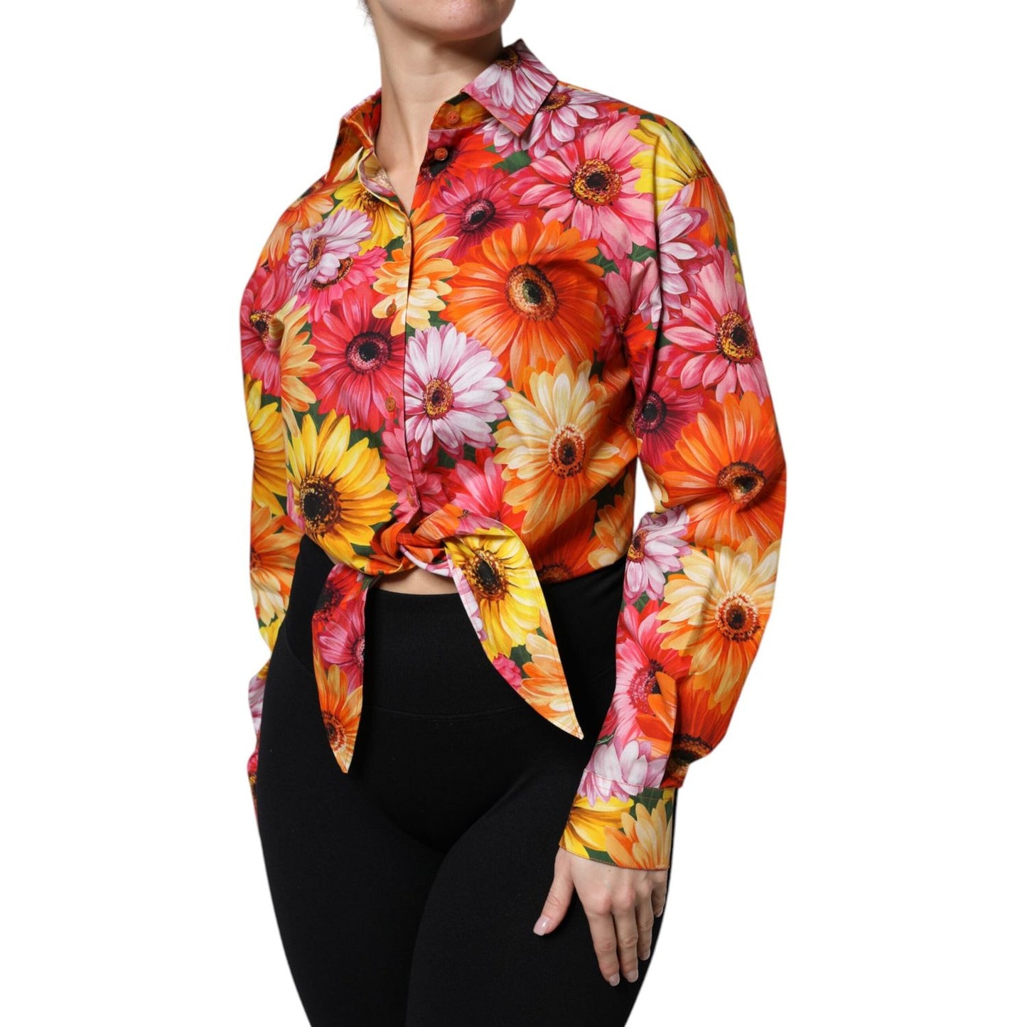 Dolce & Gabbana Multicolor Floral Cotton Cropped Blouse Top Dolce & Gabbana Black