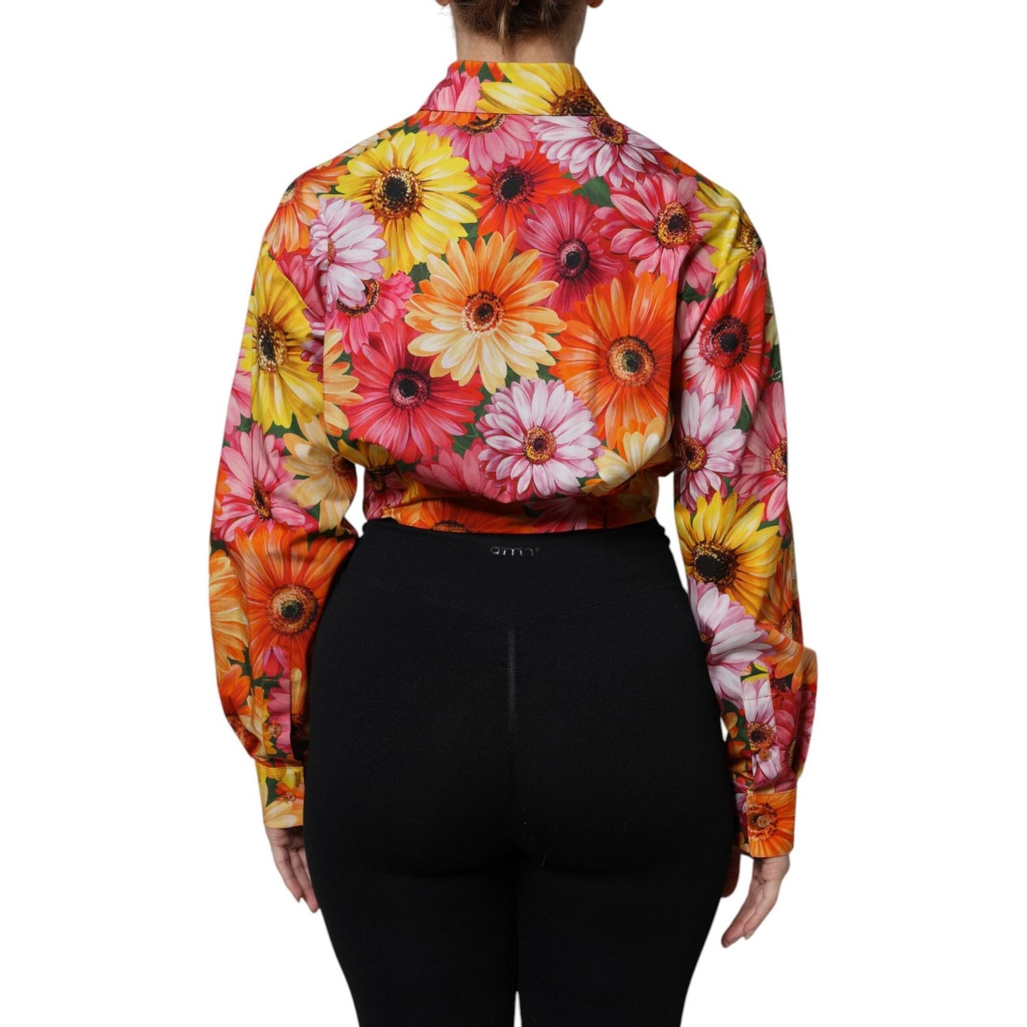 Dolce & Gabbana Multicolor Floral Cotton Cropped Blouse Top Dolce & Gabbana Dark Salmon