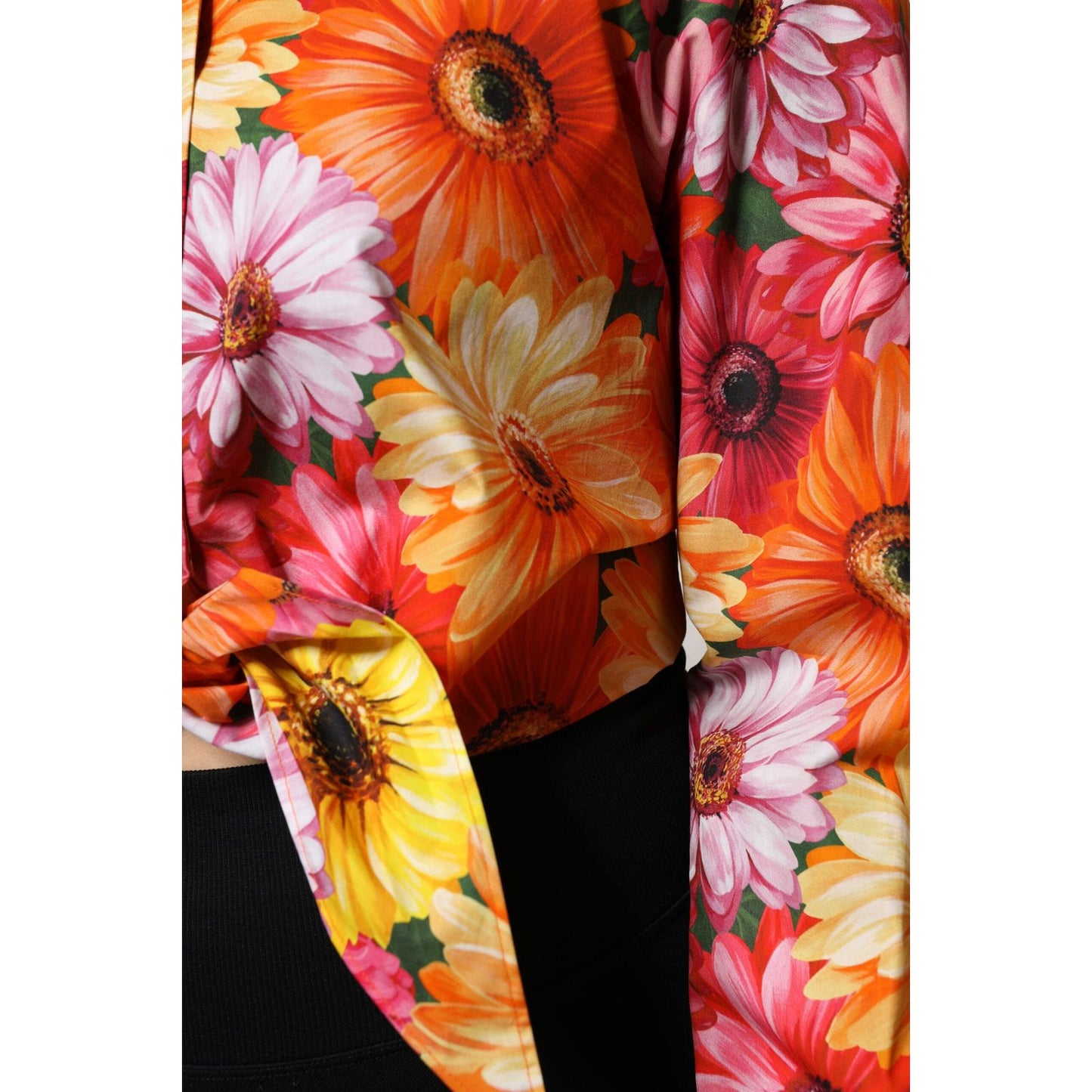 Dolce & Gabbana Multicolor Floral Cotton Cropped Blouse Top Dolce & Gabbana Black