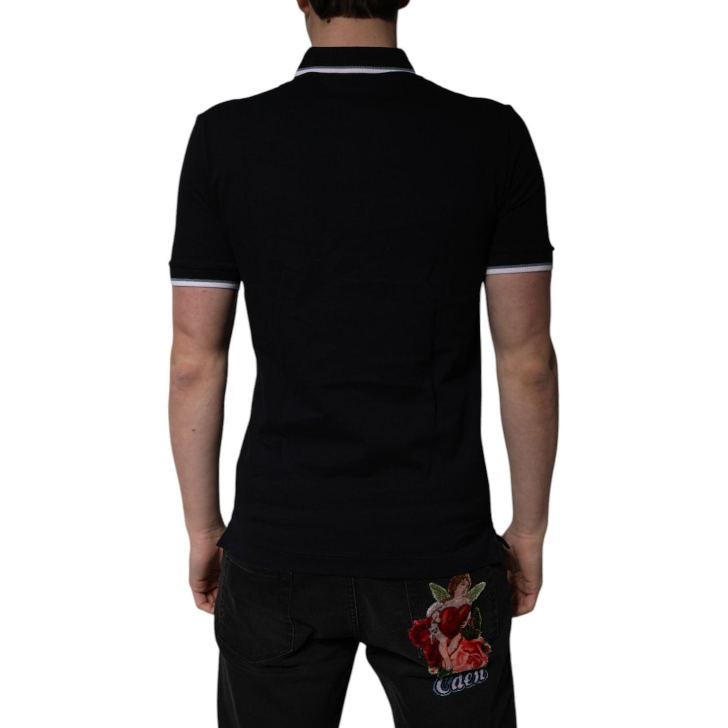 Dolce & Gabbana Black Cotton Crown Collared Polo T-shirt Dolce & Gabbana Black