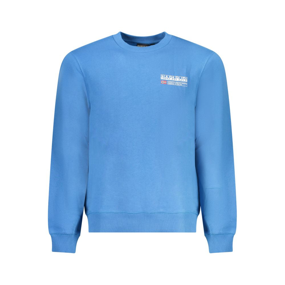 Napapijri light blue cotton sweater, long sleeve, crew neck, logo print, regular fit, comfortable cotton sweatshirt for casual wear.