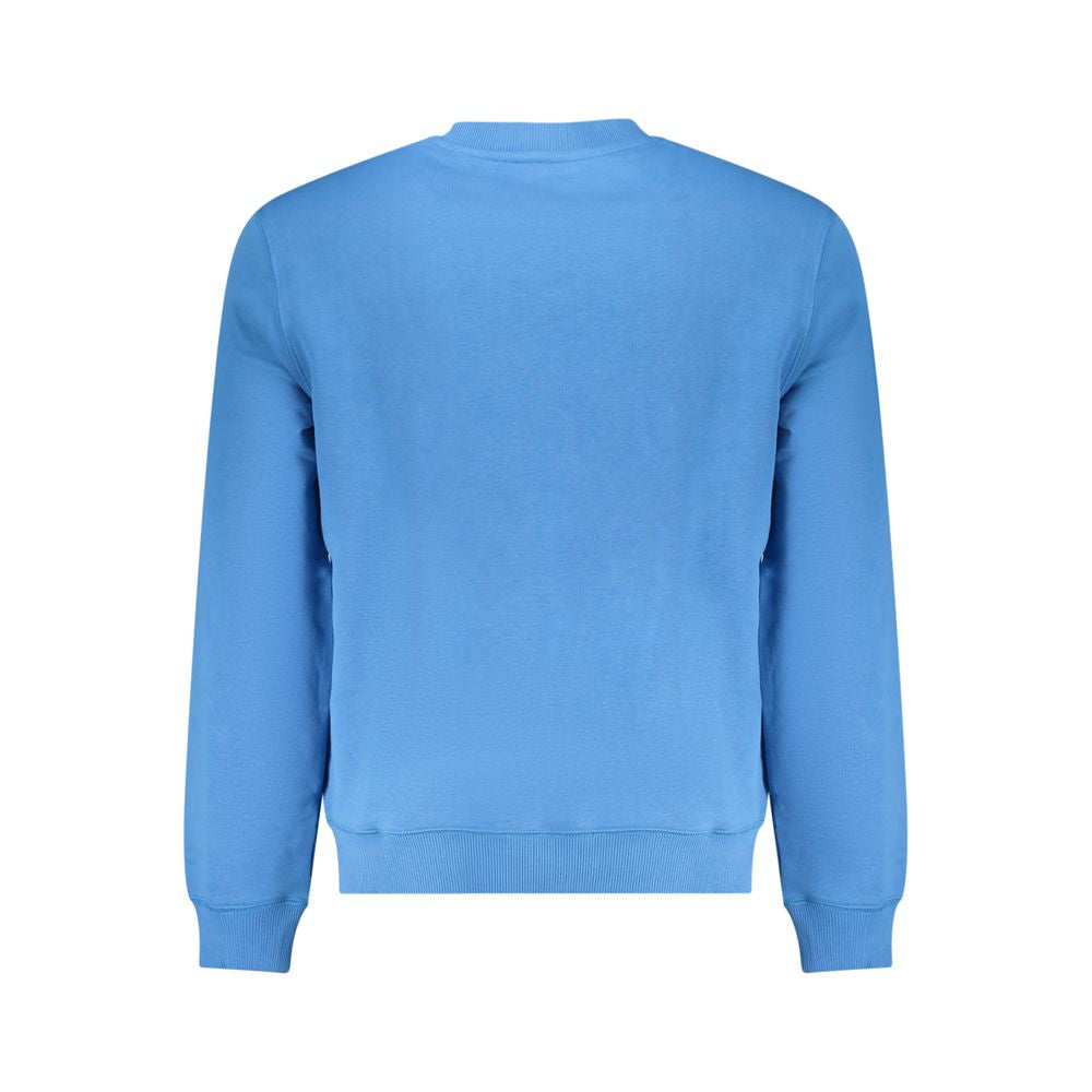 Napapijri light blue cotton sweater, long sleeves, regular fit, crew neck with logo print, back view.