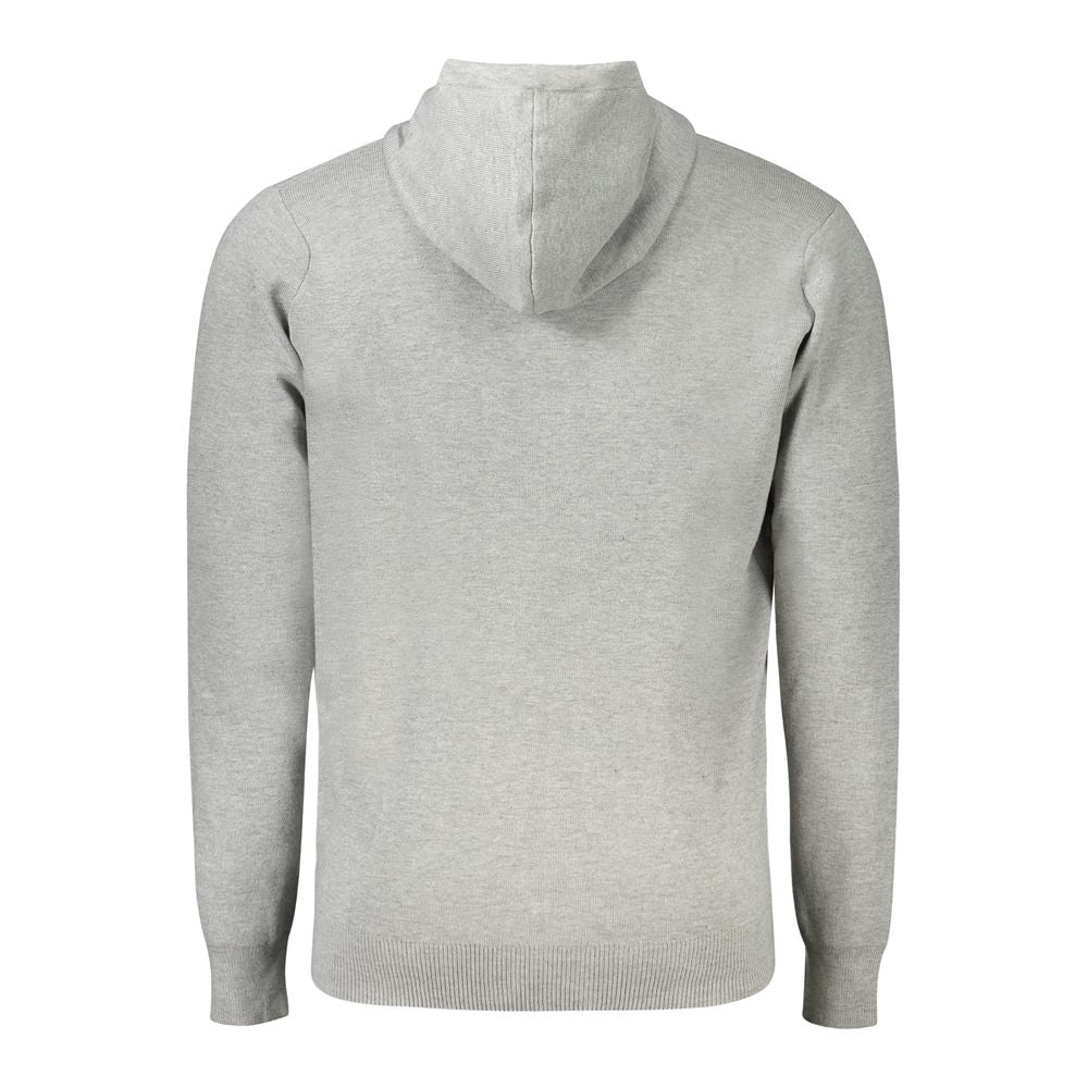 Back view of Norway 1963 gray polyamide men's hooded cardigan, showing sleek design and long sleeves.