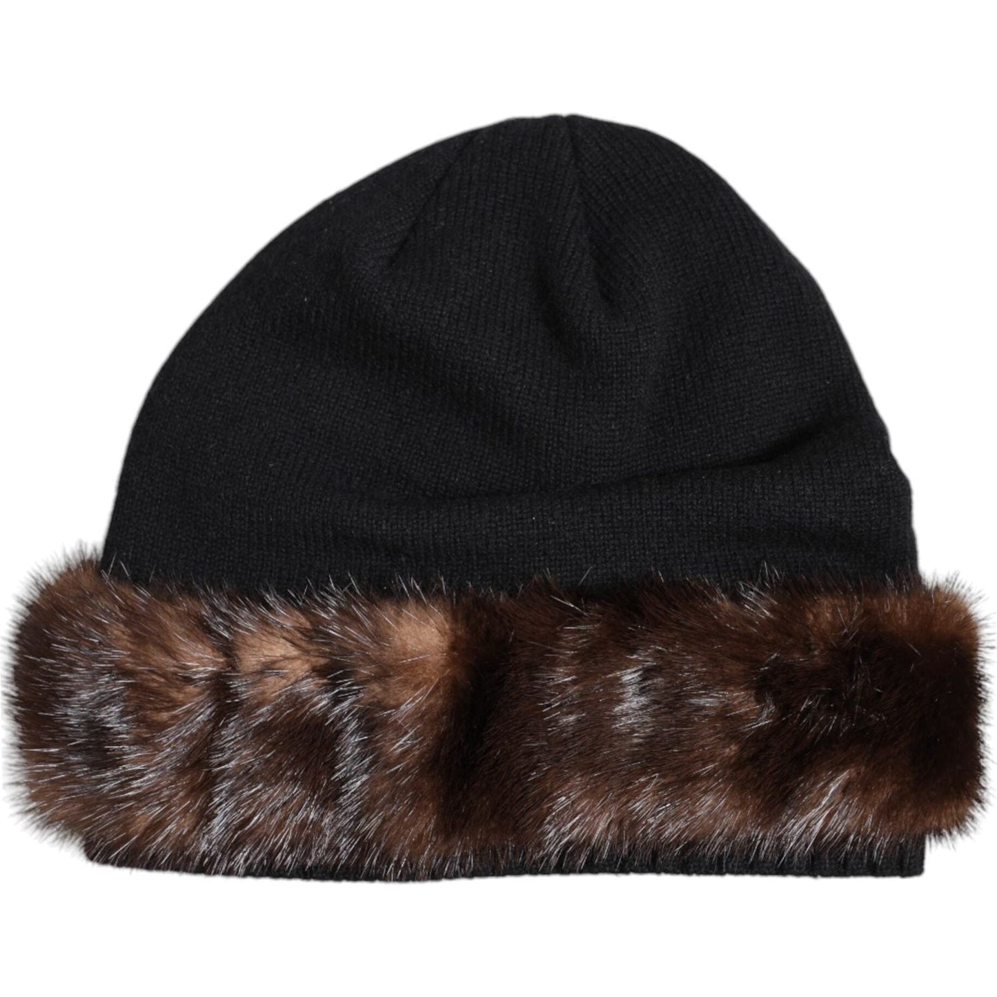 Dolce & Gabbana Black Fur Embellish Knitted Winter Beanie Hat Dolce & Gabbana Black