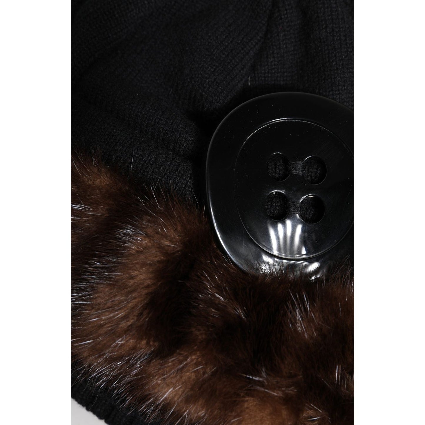 Dolce & Gabbana Black Fur Embellish Knitted Winter Beanie Hat Dolce & Gabbana Black