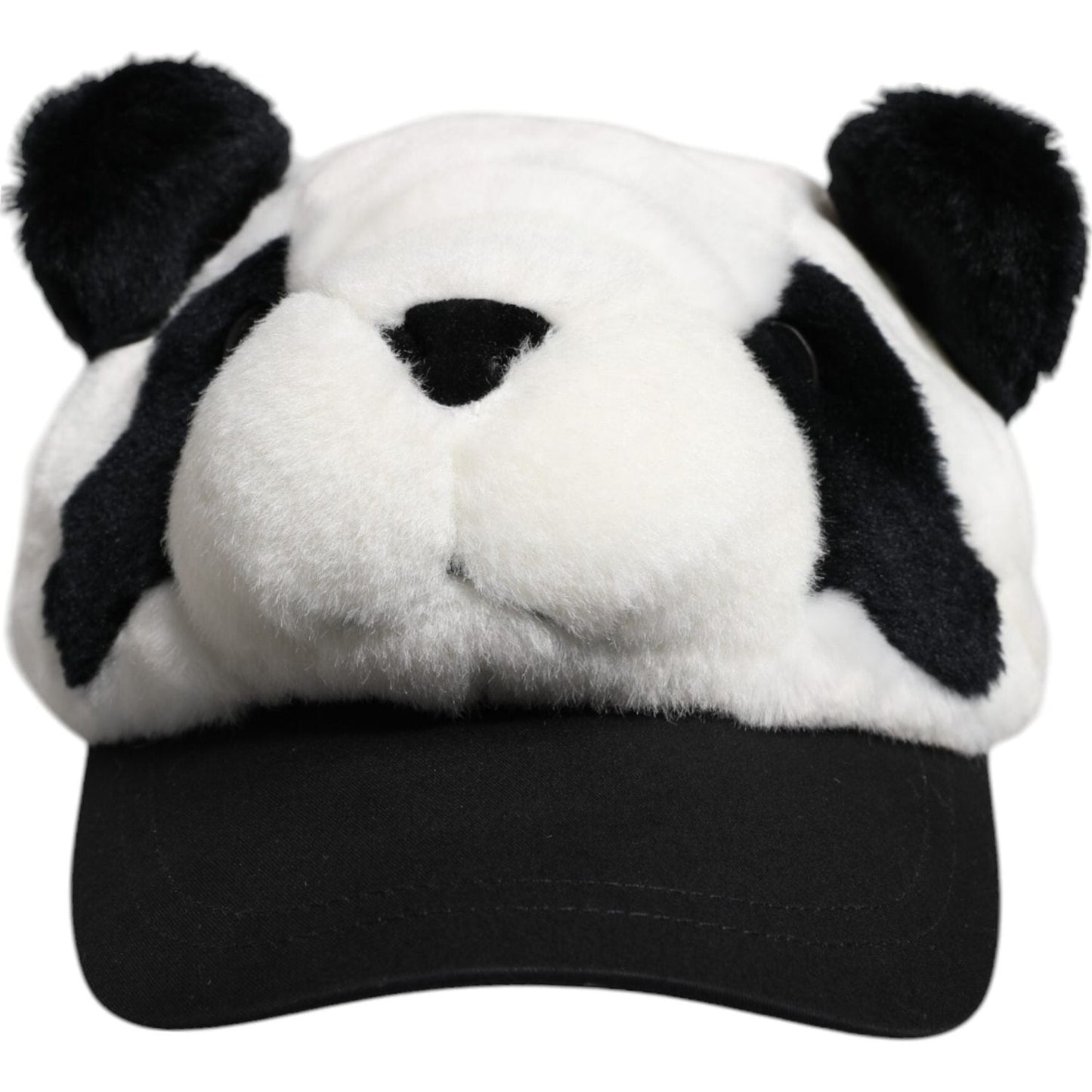 Dolce & Gabbana Black White Panda Fur Women Baseball Cap Dolce & Gabbana Black