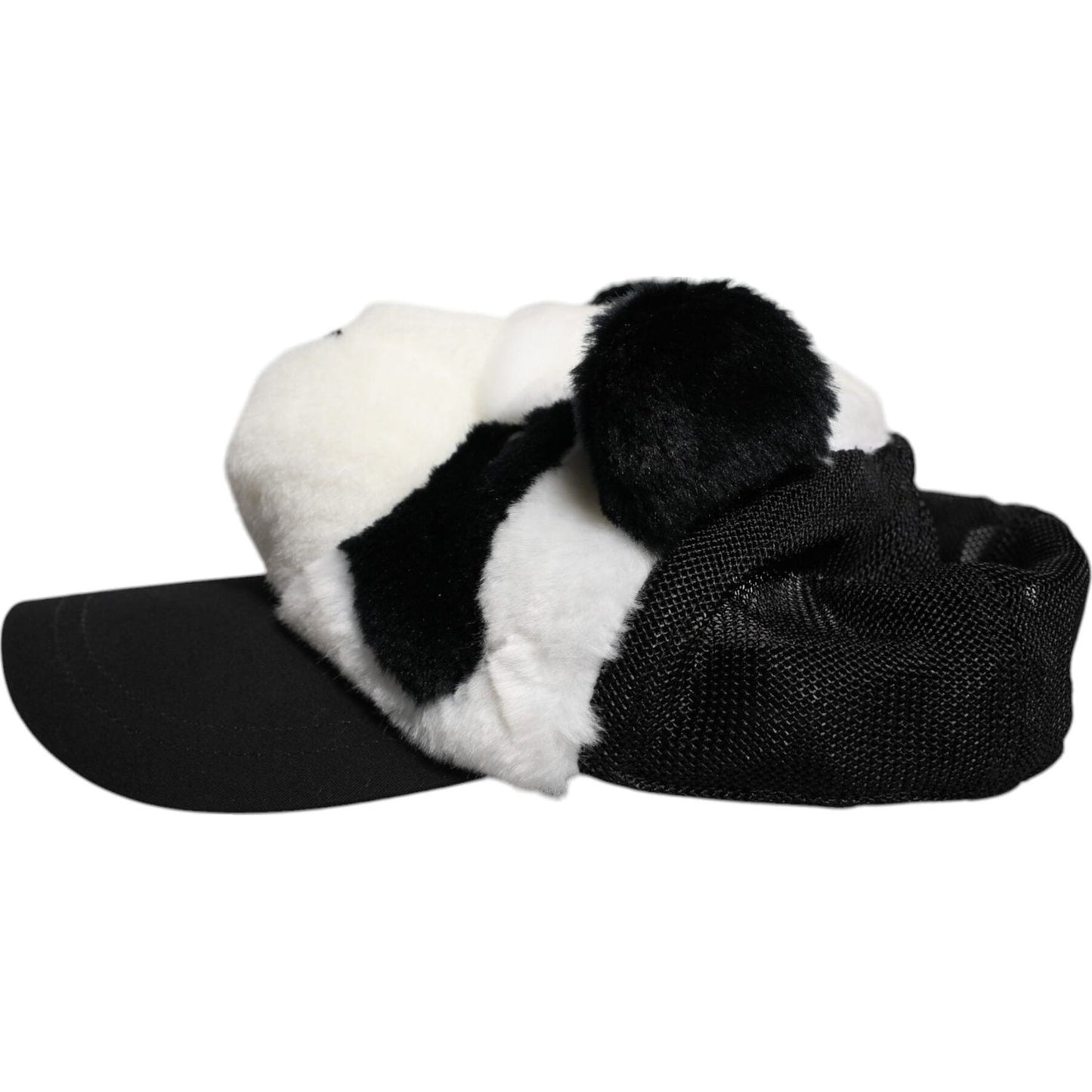 Dolce & Gabbana Black White Panda Fur Women Baseball Cap Dolce & Gabbana Light Gray