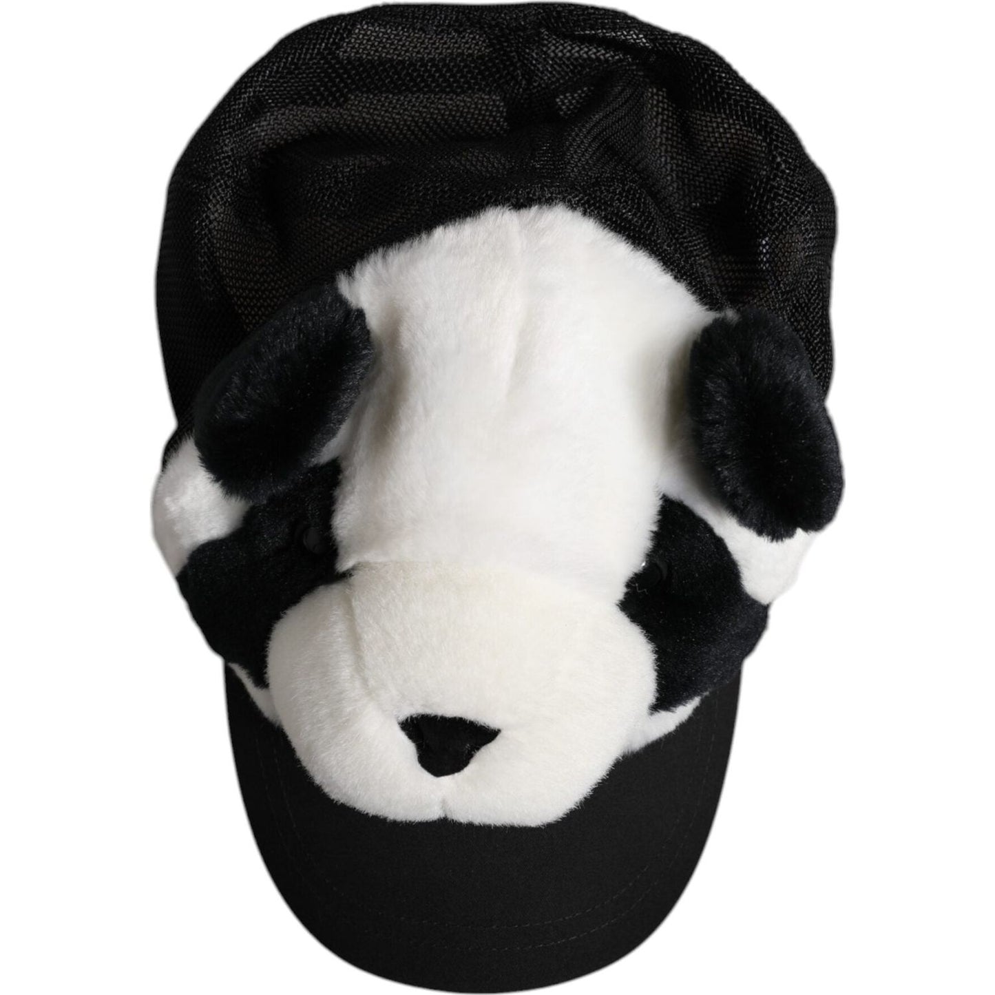 Dolce & Gabbana Black White Panda Fur Women Baseball Cap Dolce & Gabbana Black