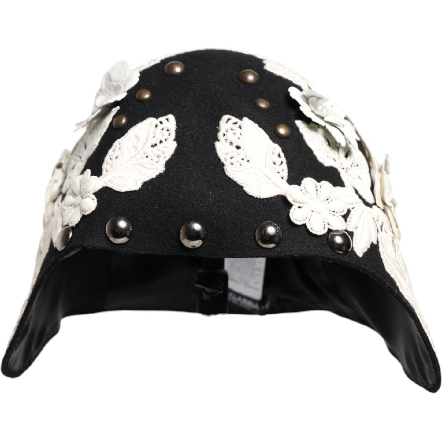 Dolce & Gabbana Black Wool White Floral Gold Leaf Cloche Hat Dolce & Gabbana Light Gray