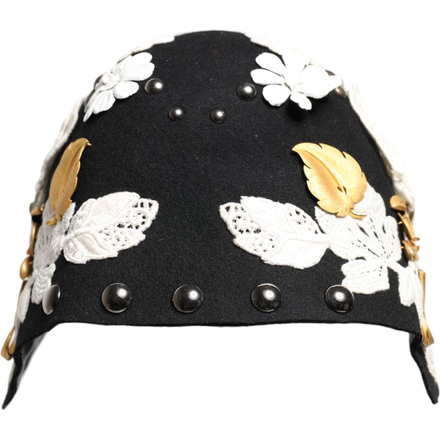 Dolce & Gabbana Black Wool White Floral Gold Leaf Cloche Hat Dolce & Gabbana Light Gray