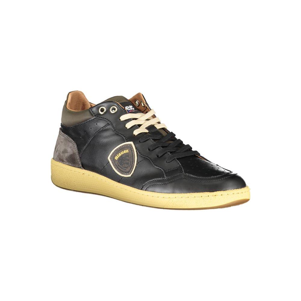 Blauer Sleek Black Lace-Up Sneakers with Contrast Details Blauer Dark Slate Gray