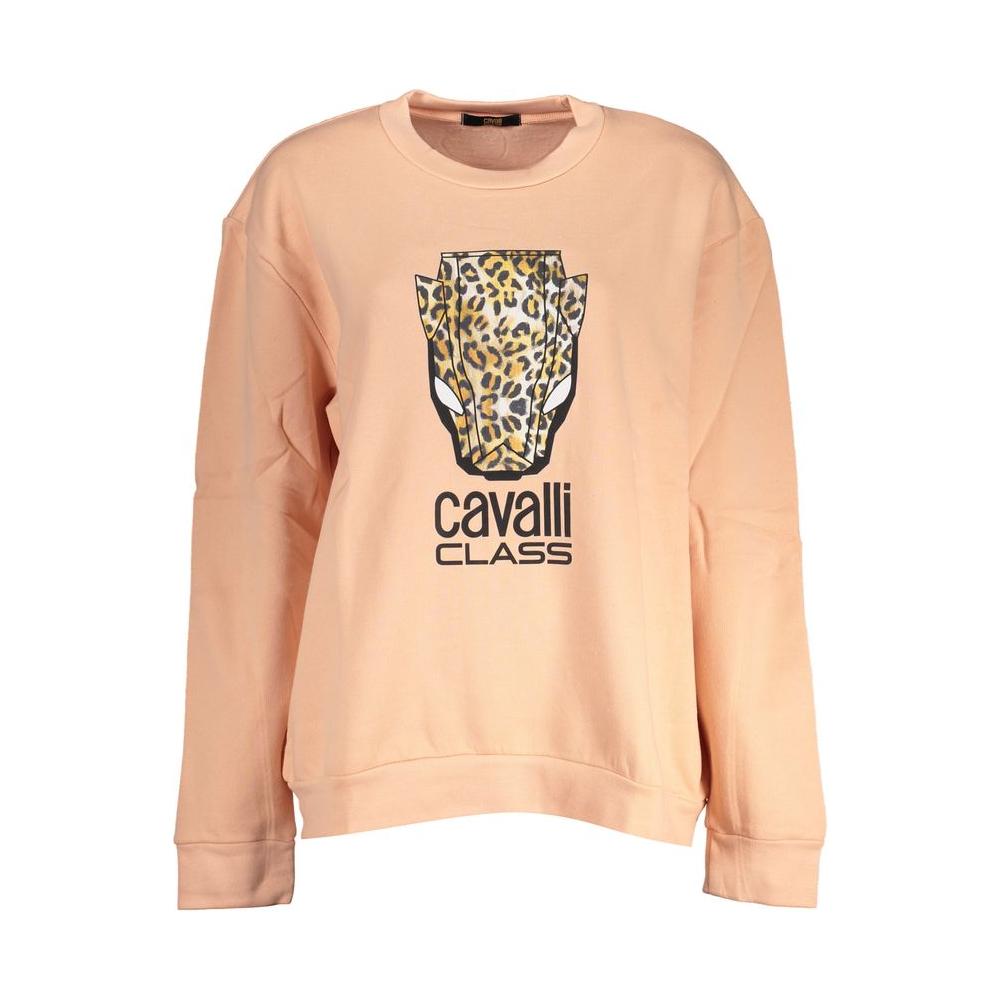 Cavalli Class Elegant Pink Fleece Crew Neck Sweater Cavalli Class Tan