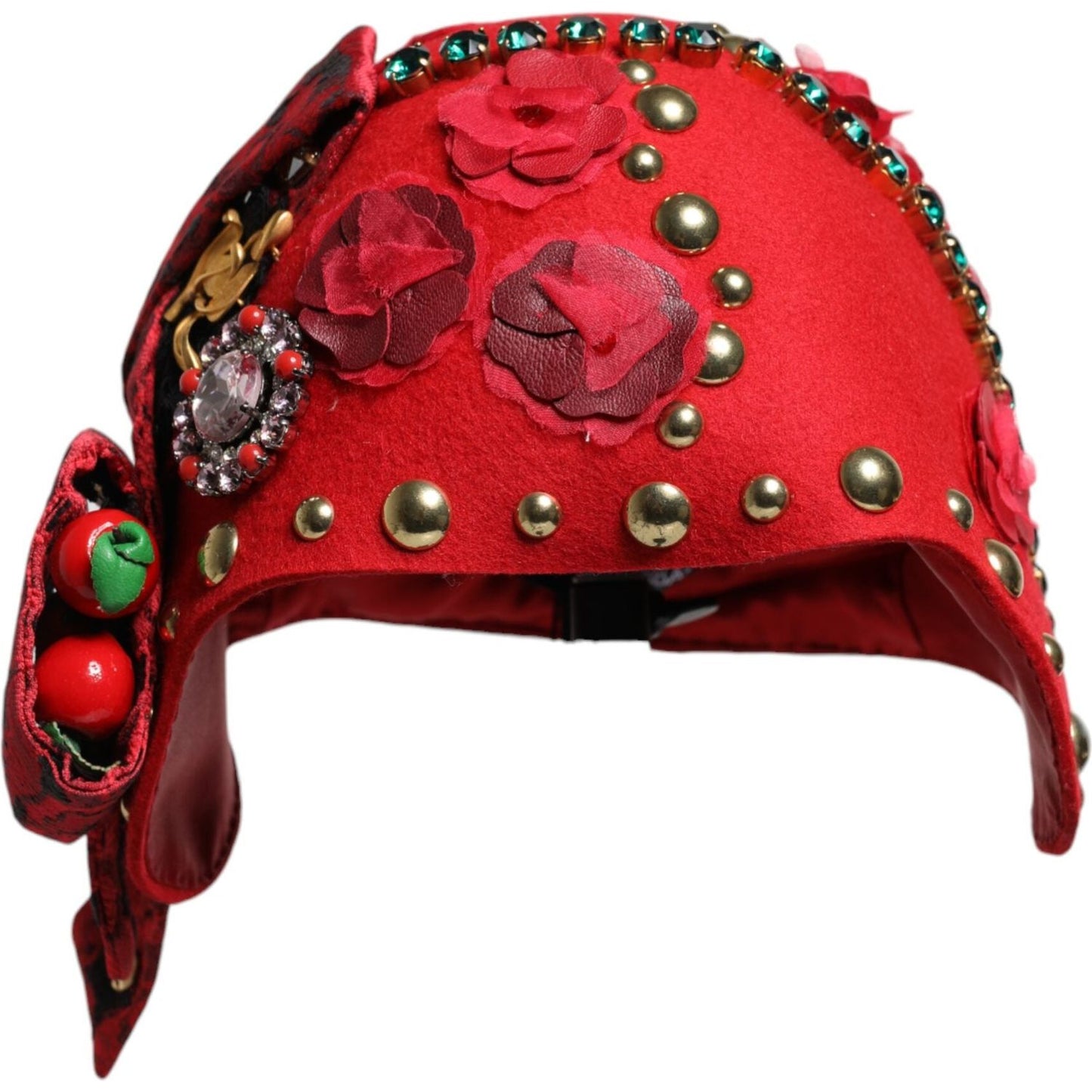 Dolce & Gabbana Red Crystal Gold Roses Brooch Embellished Hat Dolce & Gabbana Firebrick