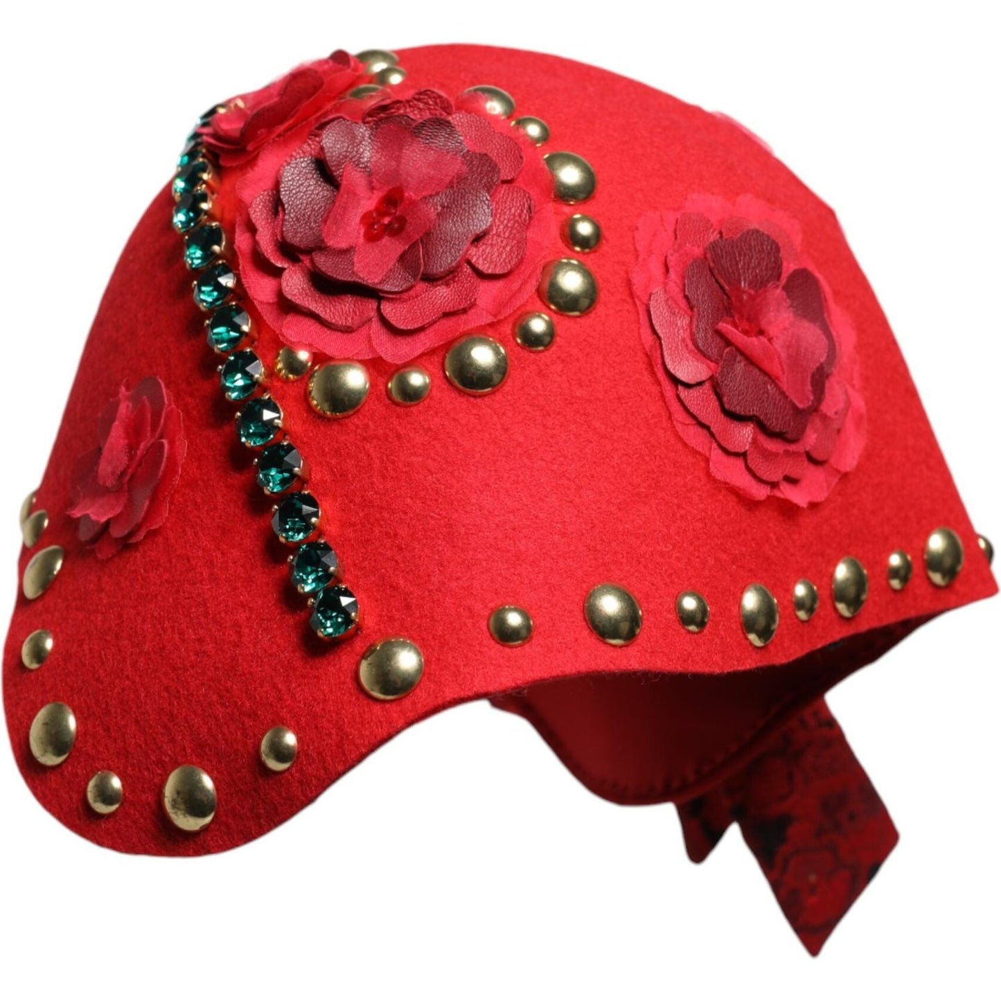 Dolce & Gabbana Red Crystal Gold Roses Brooch Embellished Hat Dolce & Gabbana Firebrick