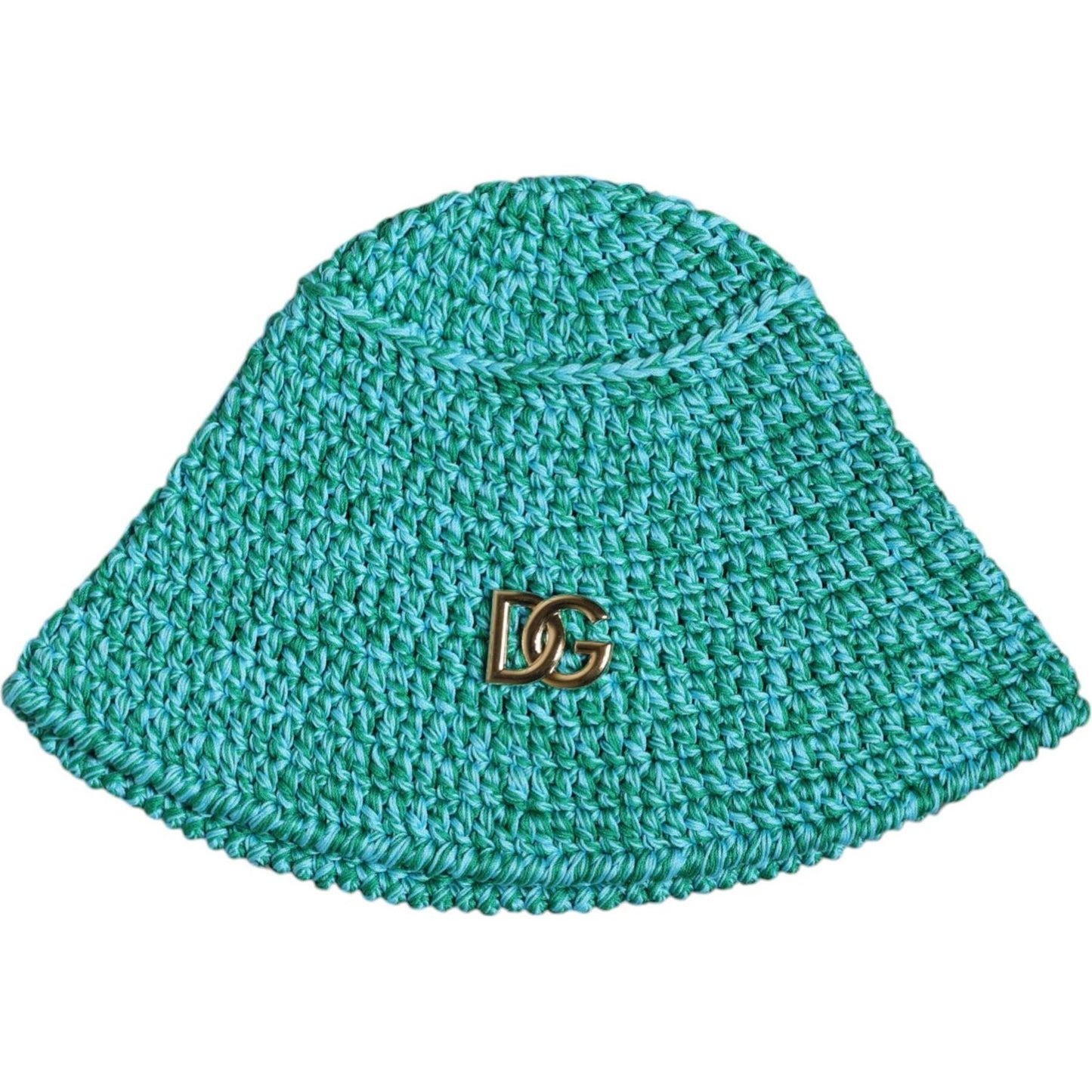 Dolce & Gabbana Green Cotton Crochet DG Logo Bucket Hat Dolce & Gabbana Light Sea Green