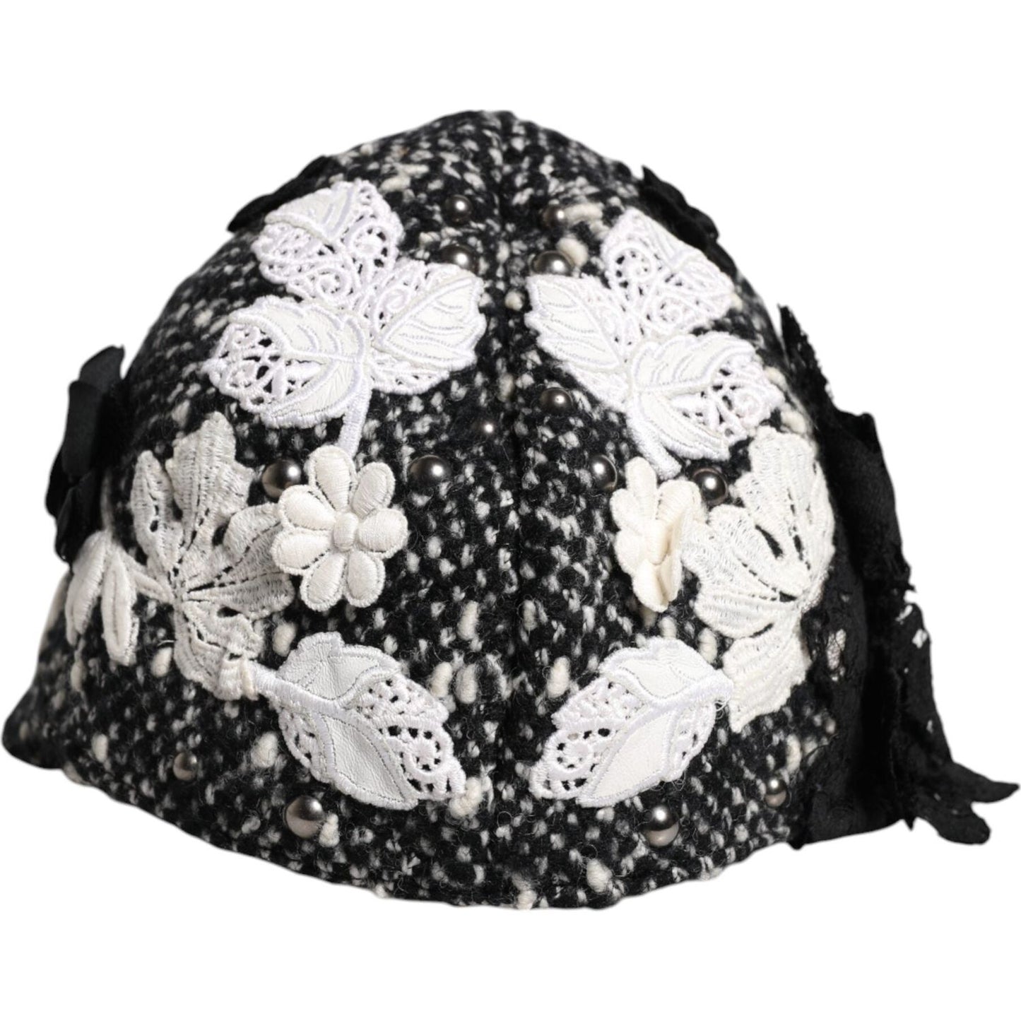 Dolce & Gabbana Black Wool White Floral Embellished Cloche Hat Dolce & Gabbana Light Gray