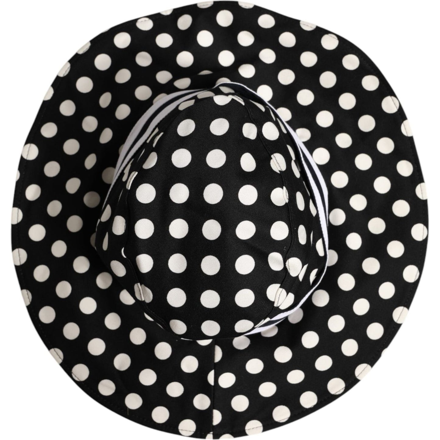Dolce & Gabbana Black White Polka Dot Wide Brim Bucket Hat Dolce & Gabbana Light Gray