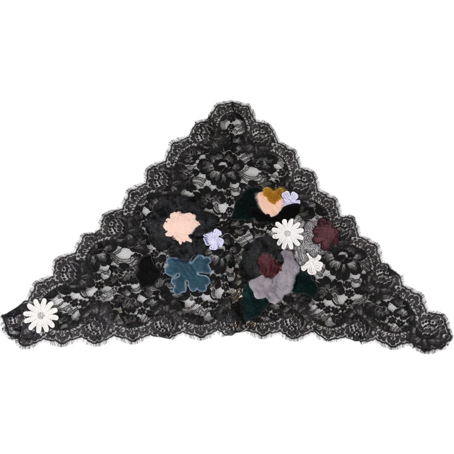 Dolce & Gabbana Black Lace Floral Applique Cotton Veil Hat Dolce & Gabbana Dark Slate Gray