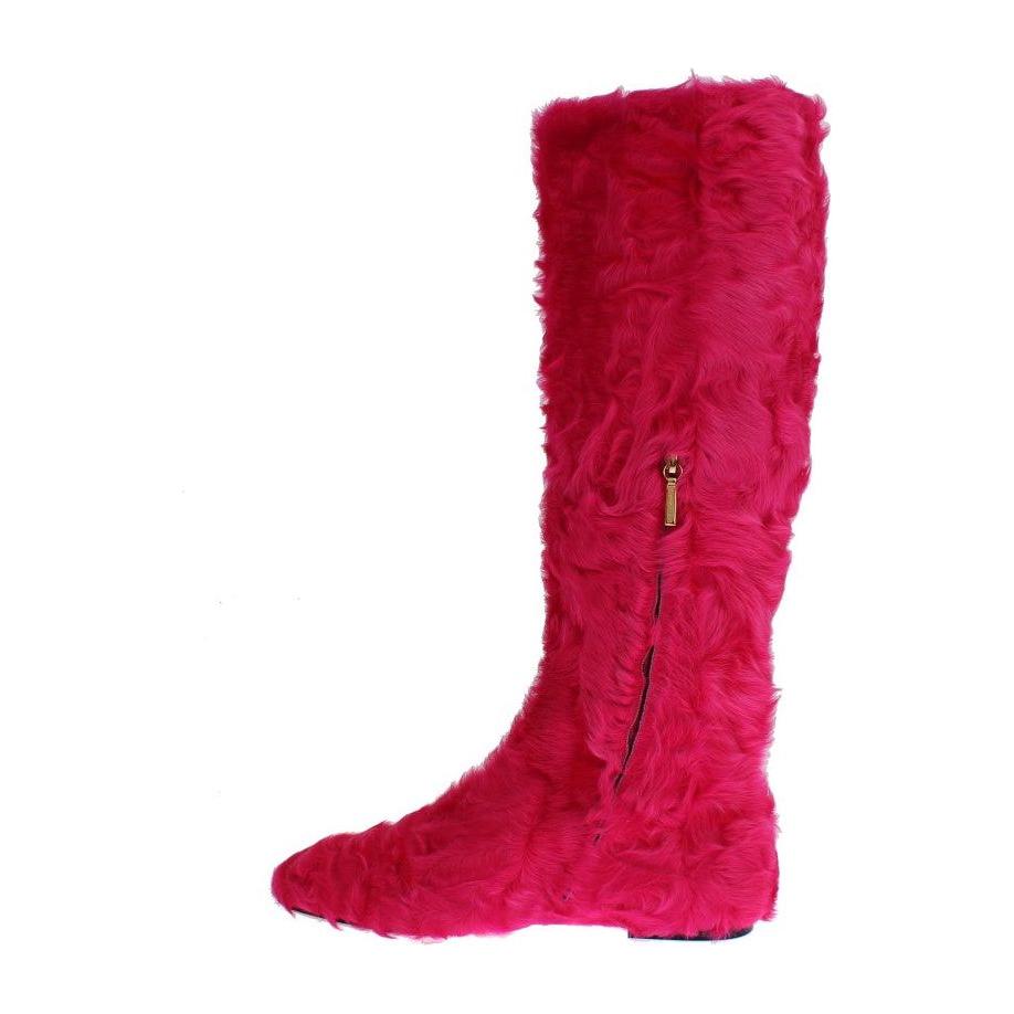 Dolce & Gabbana Elegant Pink Lambskin Fur Boots Dolce & Gabbana Firebrick