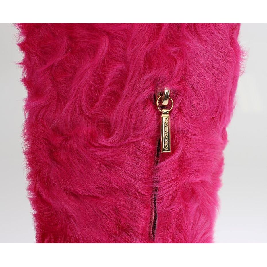 Dolce & Gabbana Elegant Pink Lambskin Fur Boots Dolce & Gabbana Maroon