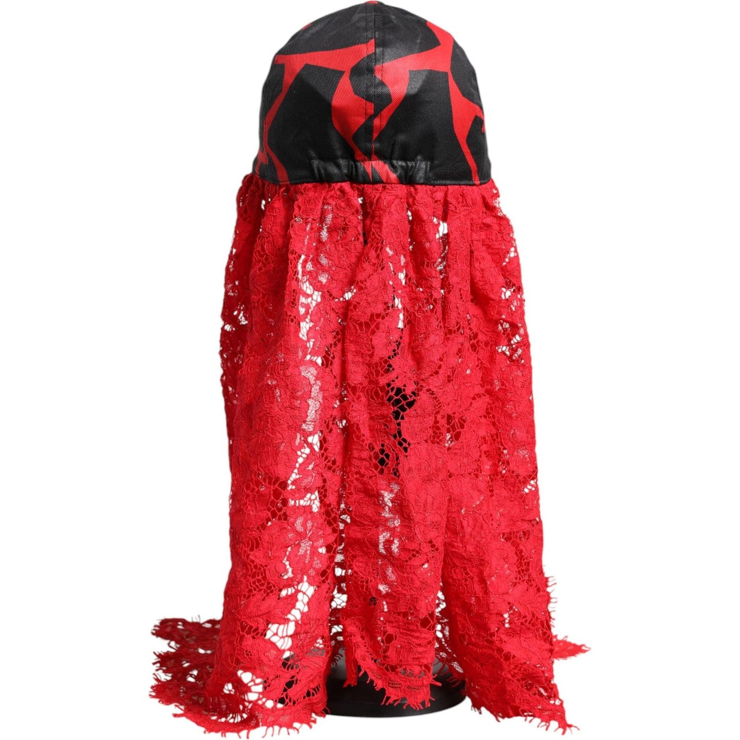 Dolce & Gabbana Red Black Lace Tulle Cotton Baseball Cap Dolce & Gabbana Firebrick