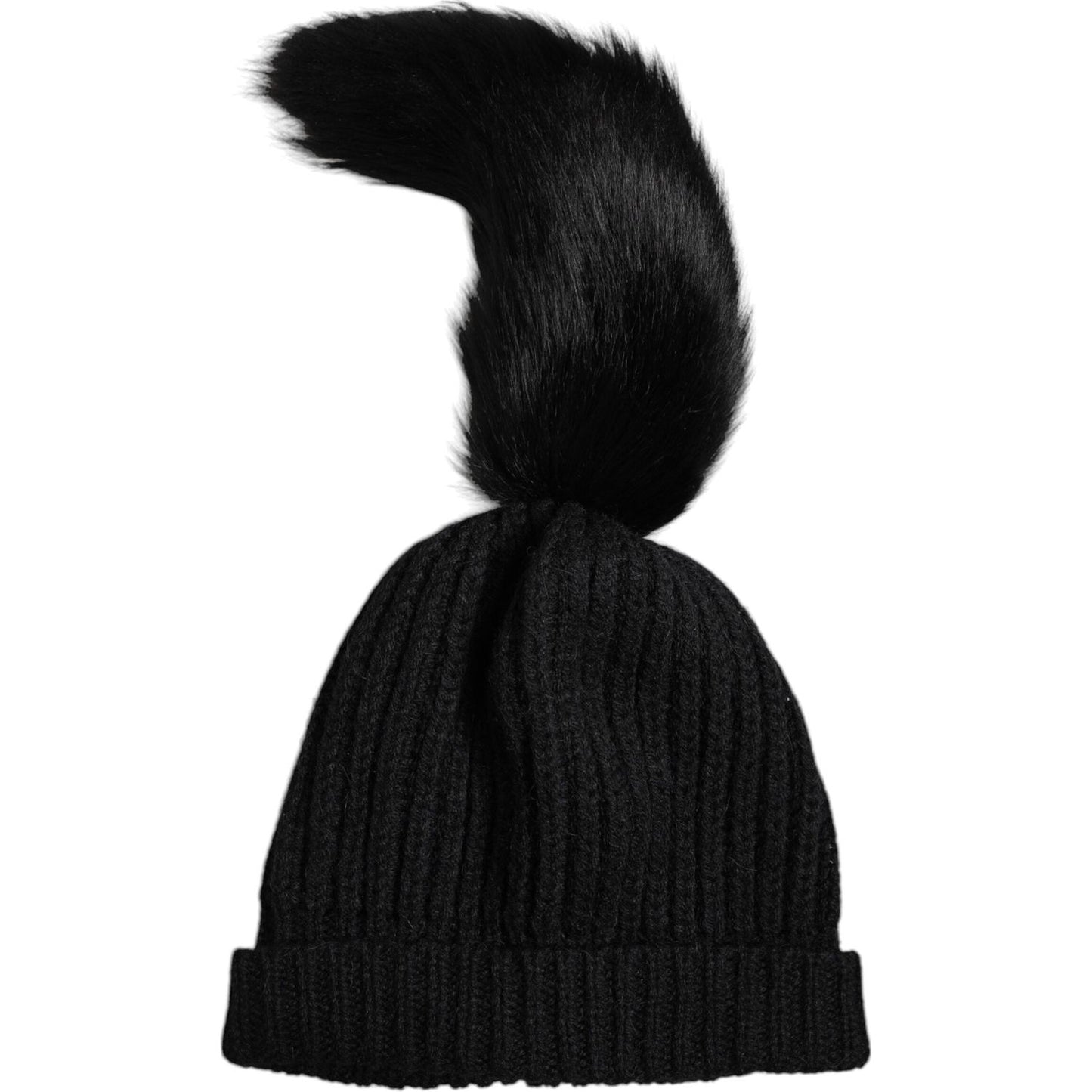 Dolce & Gabbana Black Acrylic Knitted Fur Winter Beanie Hat Dolce & Gabbana Black