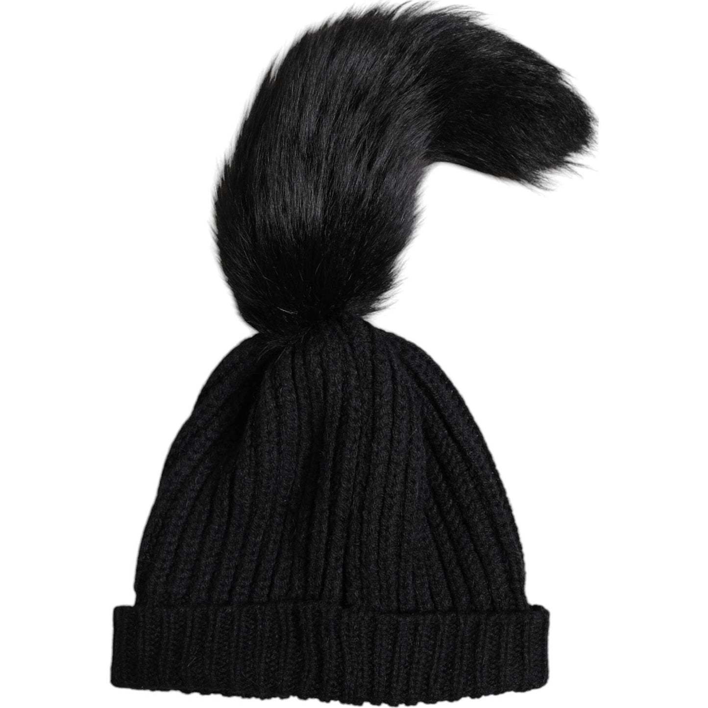 Dolce & Gabbana Black Acrylic Knitted Fur Winter Beanie Hat Dolce & Gabbana Black
