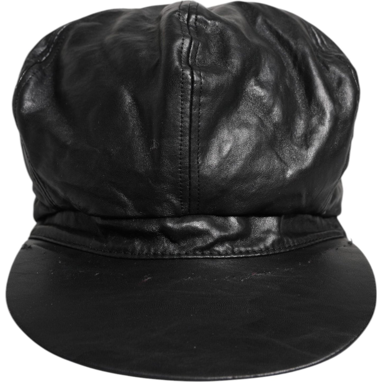 Dolce & Gabbana Black Calf Newsboy Capello Cabbie Hat Dolce & Gabbana Dark Slate Gray