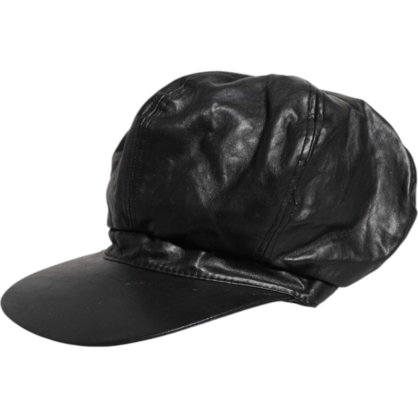 Dolce & Gabbana Black Calf Newsboy Capello Cabbie Hat Dolce & Gabbana Dark Slate Gray