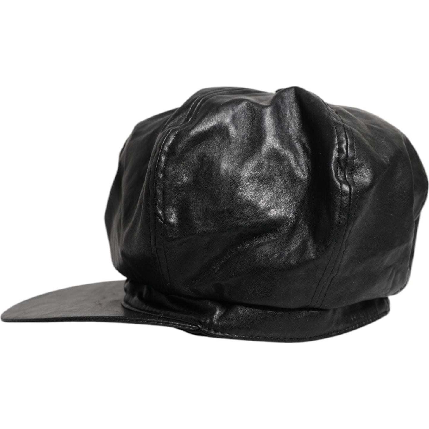 Dolce & Gabbana Black Calf Newsboy Capello Cabbie Hat Dolce & Gabbana Dark Slate Gray