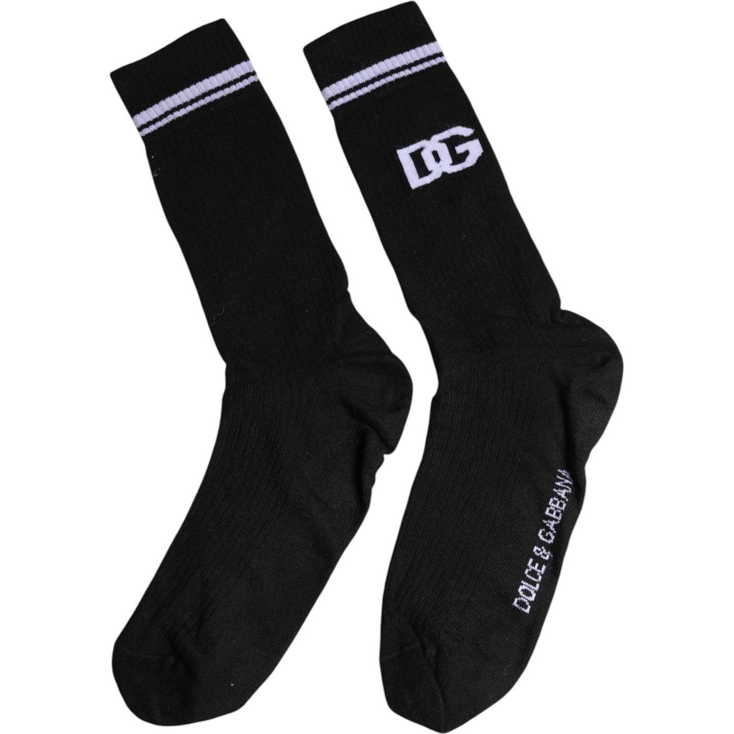 Dolce & Gabbana Black Cotton Logo Mid Calf Men Socks Dolce & Gabbana Black